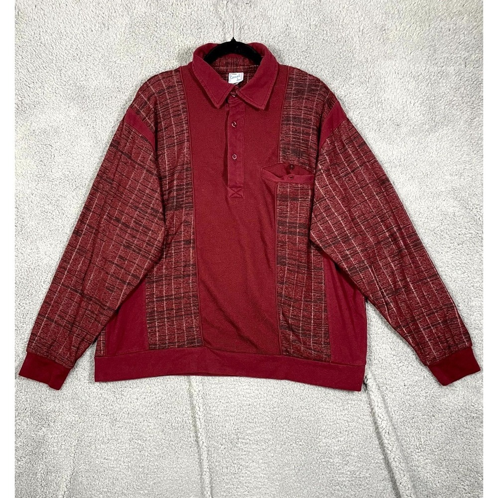 Vtg Haband Casual Joe Long Sleeve Polo Shirt Men 2XL Maroon Pullover 90s Grandpa